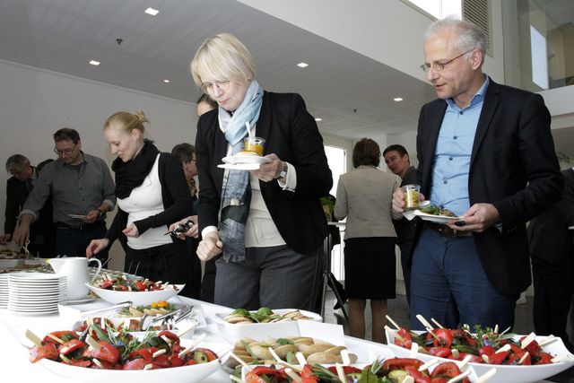 Teilnehmerinnen und Teilnehmer der 1. Sitzung des HBN am Buffet