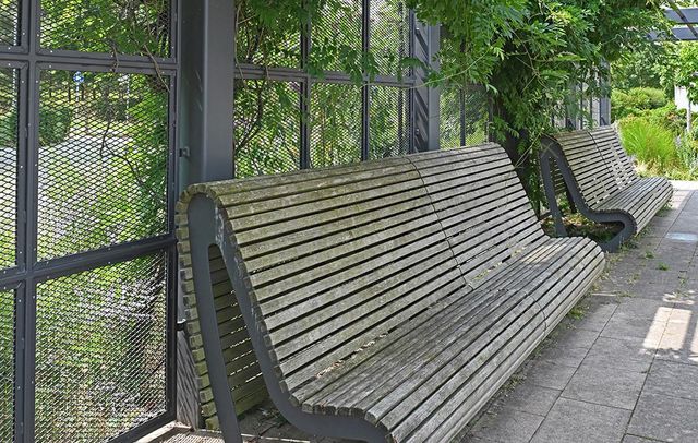Begrünter Platz mit Bänken