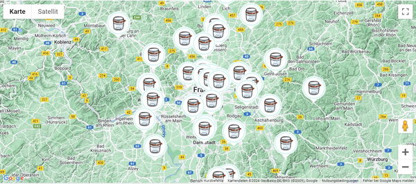 Unverpackt-Läden in Hessen auf einer Google-Karte abgebildet