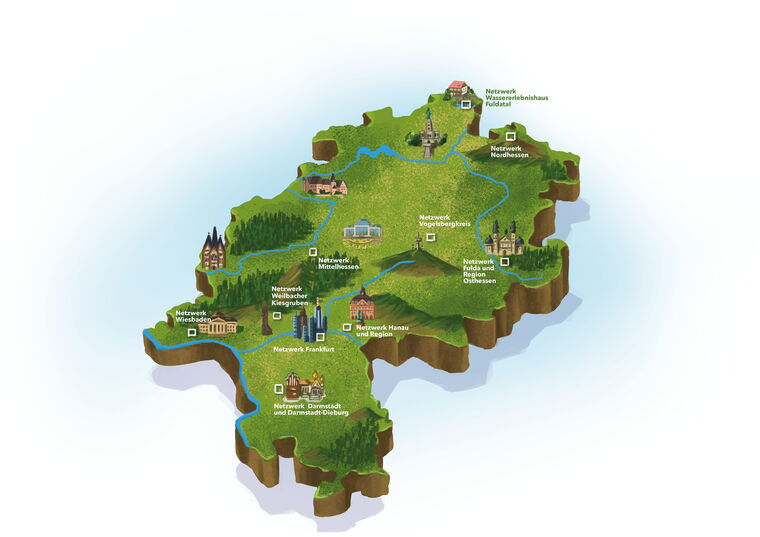 Übersichtskarte der regionalen BNE-Netzwerke in Hessen