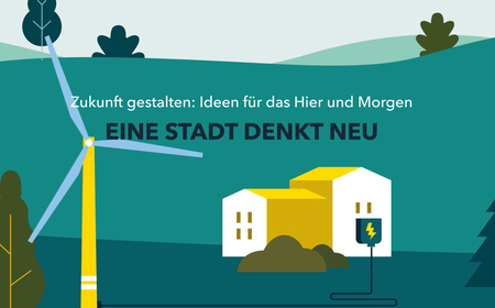 Grafik mit Häusern und Windrad