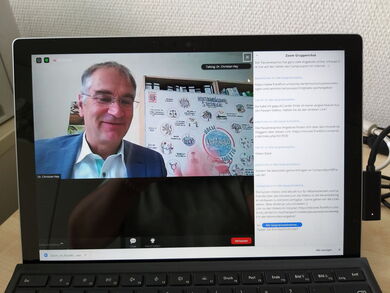 Dr. Christian Hey, Abteilungsleiter Klimaschutz und biologische Vielfalt im Hessischen Umweltministerium, beim virtuellen Nachhaltigkeits-Talk der Frankfurt University of Applied Sciences © Nachhaltigkeitsstrategie Hessen